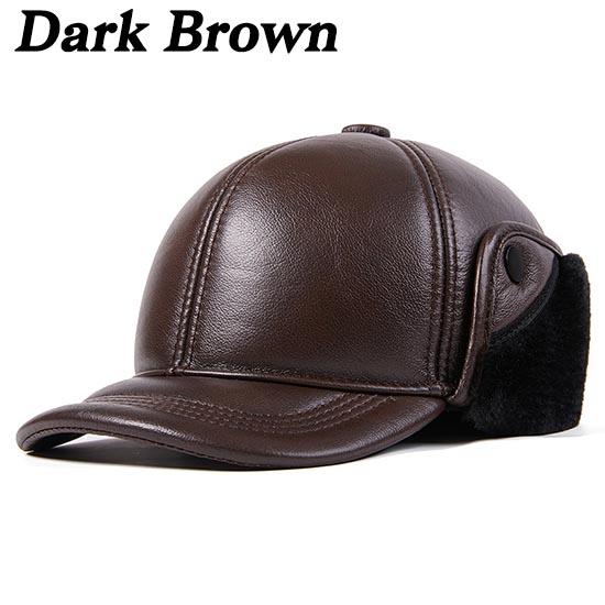 L-2XL Hohe Qualität Echtes Leder Hüte Winter Erste Schicht Rindsleder Warme Ohrenschützer Bomber Caps Plus Samt Verdicken Mann Knochen caps Papa Hut XL dunkelbraune