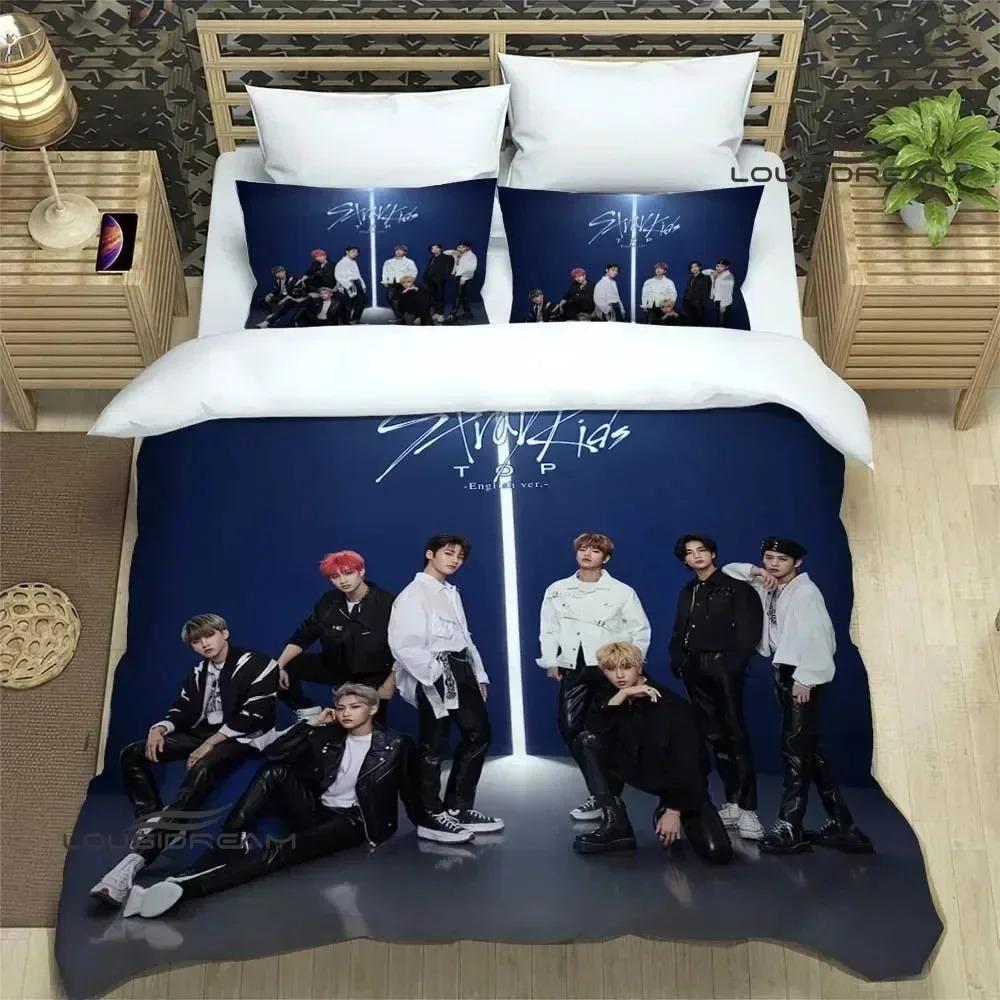 KPOP S-Stray-K-Kids Druck Bettwäsche-Sets Exquisites Bettwaren-Set Bettbezug Bettdecke Bettwäsche-Set Luxuriöses Geburtstagsgeschenk US Full 200x230cm