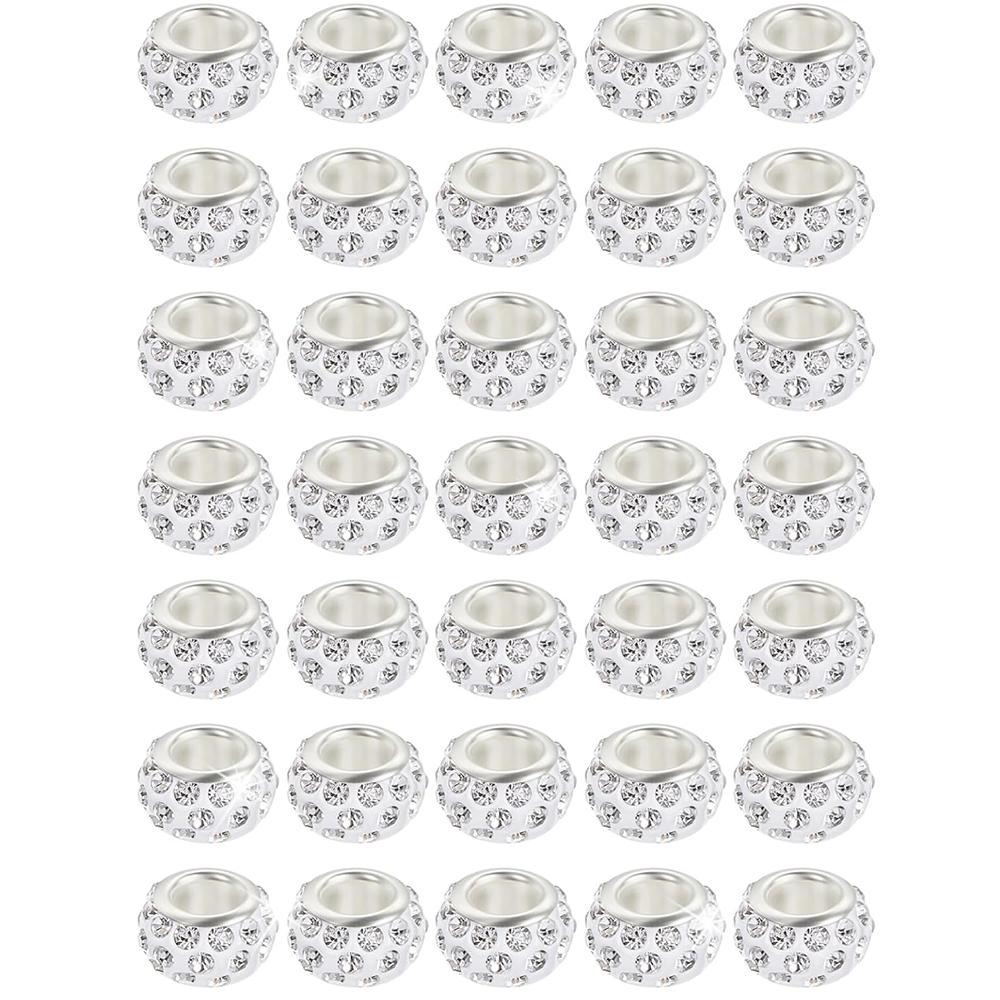 20/50/100 Stück europäische Perlen mit großem Loch, Strass, bunte europäische Perlen, Kristall, großes Loch, Bastelperlen für die Herstellung von DIY-Charms, Armbändern und Schmuck 100pcs weiß