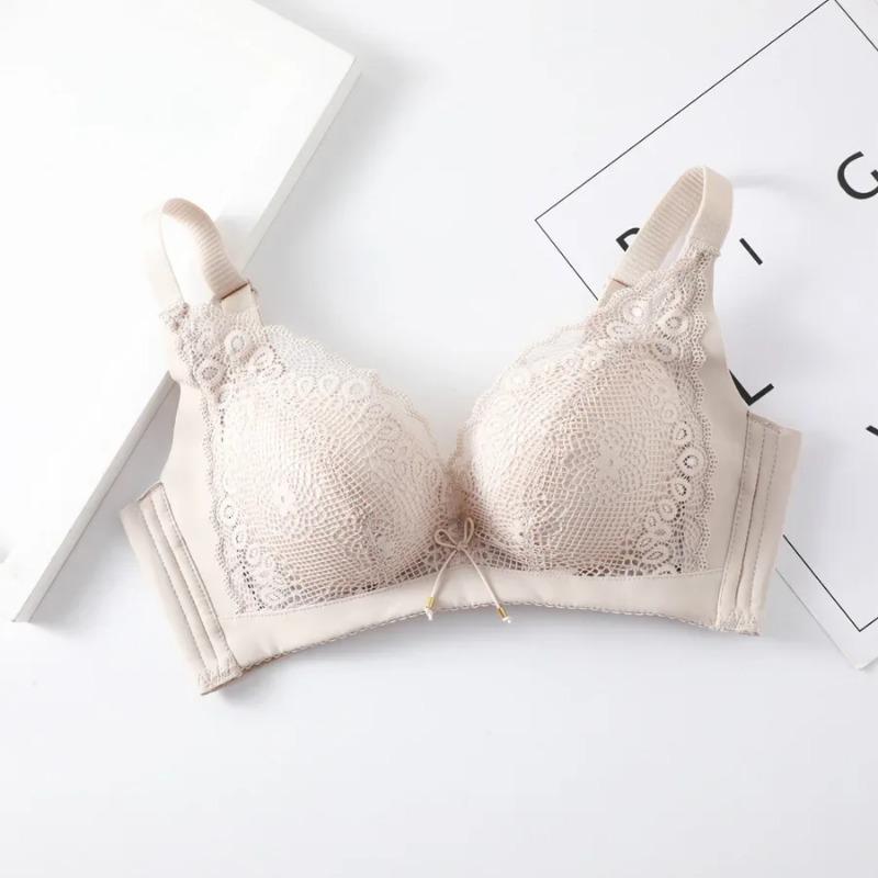 Push-Up-BH für Damen, sexy Bralette aus floraler Spitze, kabellos, weicher Büstenhalter, gepolstert, bequem, kleine Brust, geraffte Damenunterwäsche 38/85 apricot