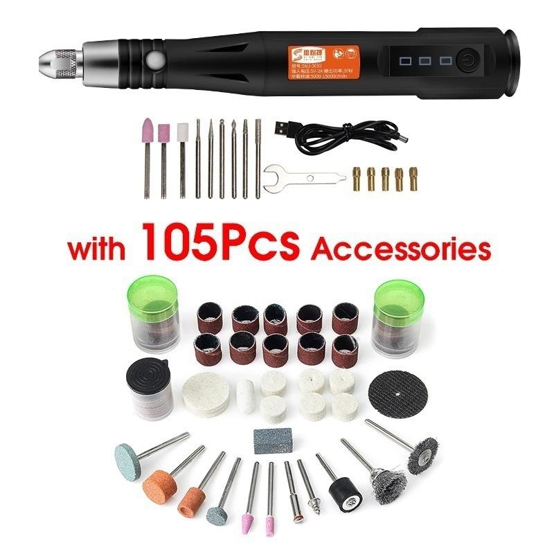 Handgehaltene Mini-Elektroschleifmaschine, Bohrer-Gravierstift-Poliermaschine mit 161 Stück/105 Stück/16 Stück rotierendem Werkzeugzubehör, DIY-Set 105 bunt