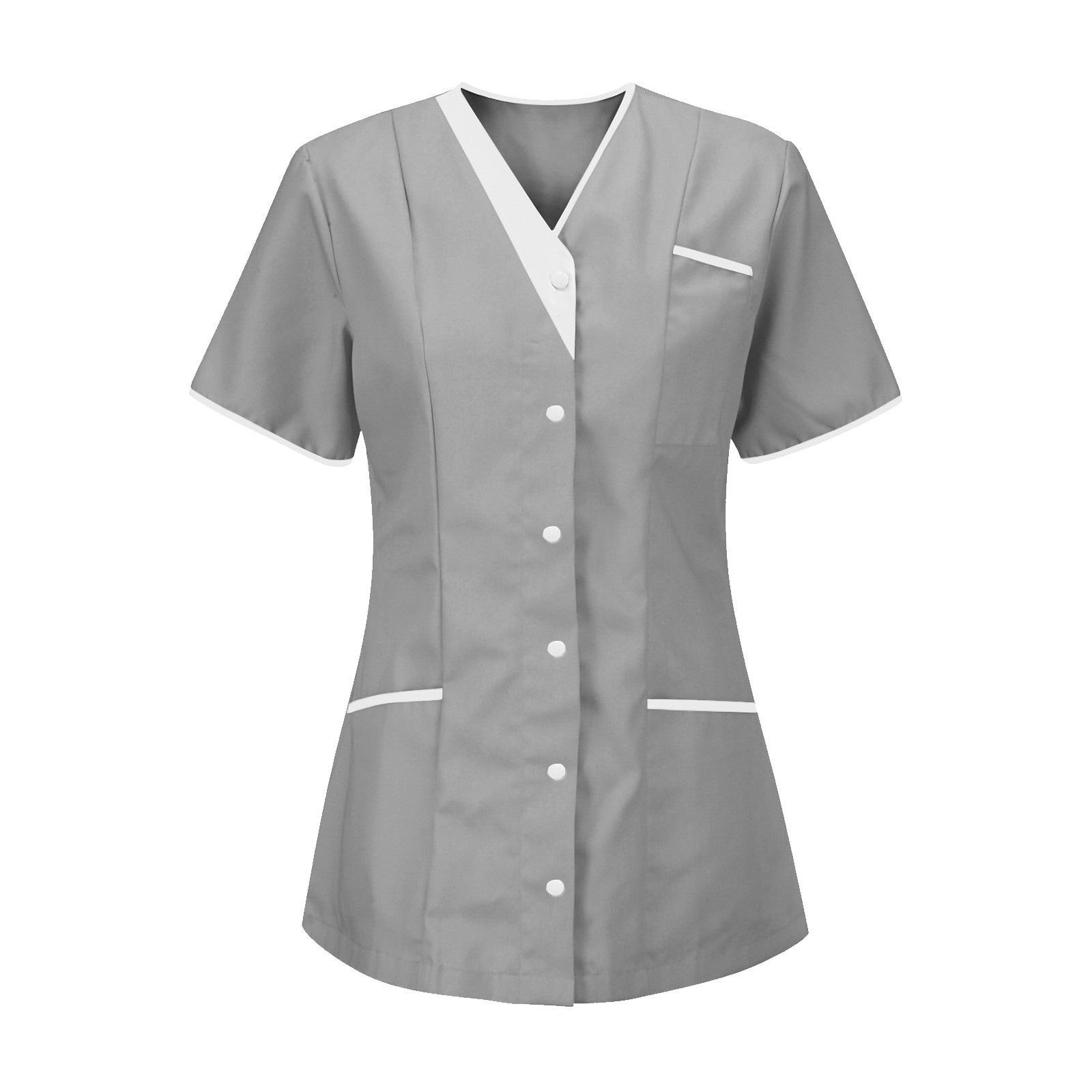 Damen Uniform Schnelltrocknendes Gewebe Einfarbig V-Ausschnitt Kurzärmlige Uniform S
