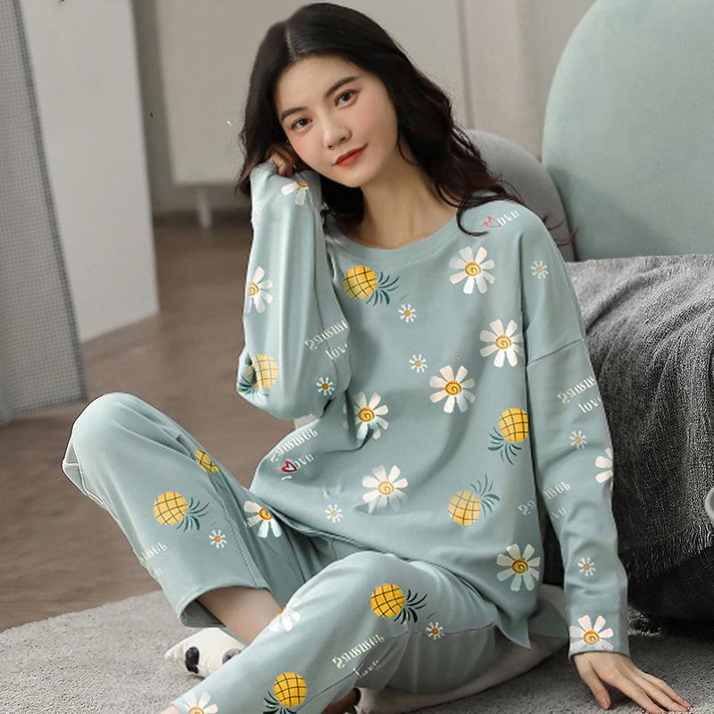 Neuer Winterpyjama, Damen, koreanische Version, langärmelig, Homewear-Anzug, locker, große Größe, zweiteiliger Anzug, kann draußen getragen werden 5XL hellblaue
