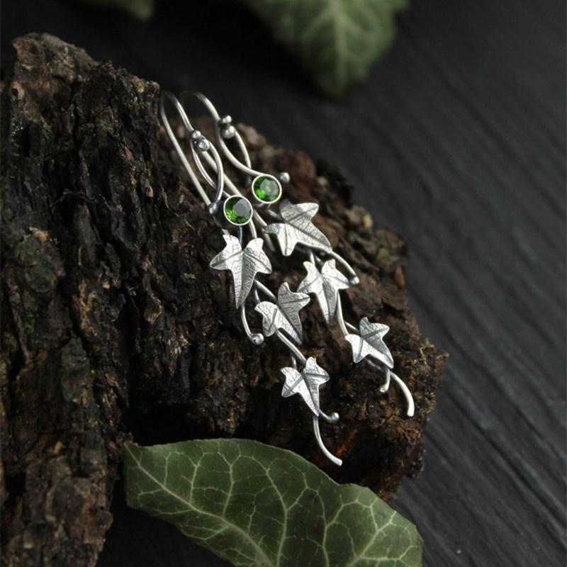 Silber Farbe Ohrringe Efeu Ohrringe Botanischer Schmuck Pflanzen Ohrringe Blatt Unregelmäßiges Design Retro Ohrring Frauen Neu grün