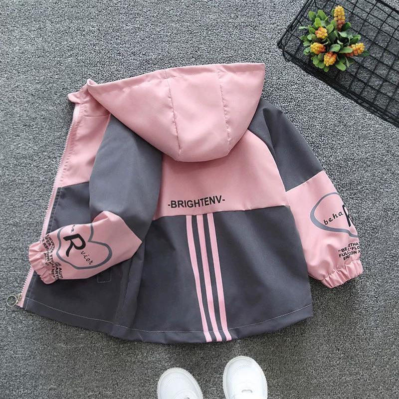 Frühling Herbst Jungen Mädchen Kapuzenjacke Kinder Buchstaben Farbblock Reißverschluss Windjacke Mantel Lässige Kinderbekleidung Oberbekleidung 110 rosa