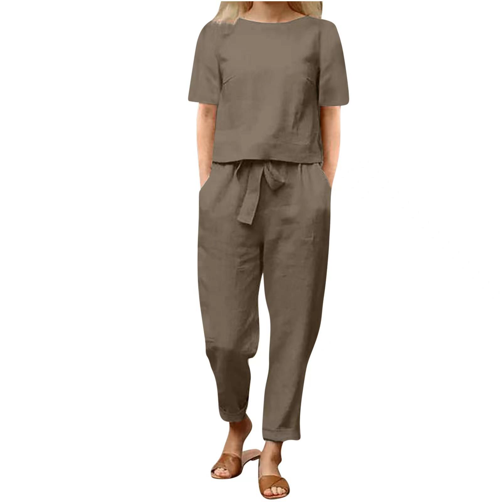 Damen Bluse und Hose, Ein Sommer-Set aus zwei Objekten mit Hose XXL dunkle khaki