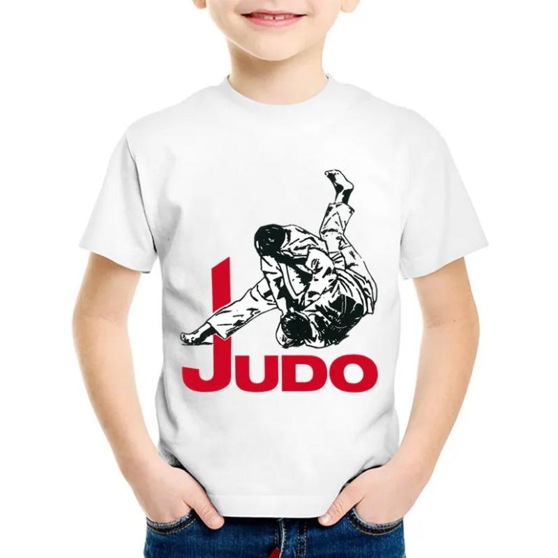 Kinderbekleidung Jungen T-Shirt Kurzarm Tops Mädchen T-Shirt Lässig Judo-Druck Rundhals Mode Kinder Sommerkleidung Jungenkleidung 140
