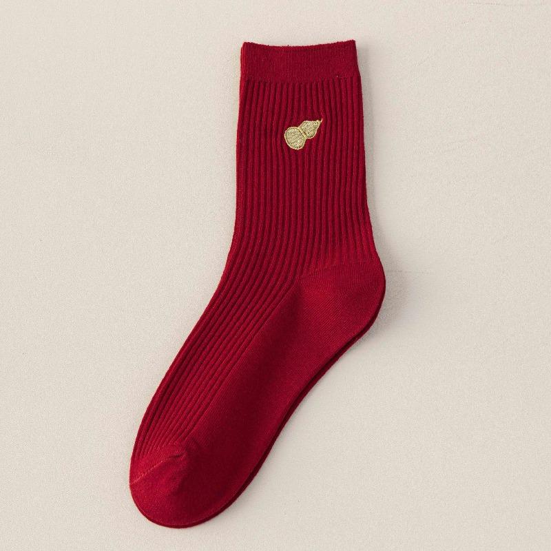 Neujahr Rote Socken Kinder Große Rote Socken Geschenk Wadenhoch Baumwollsocken Bestickt Doppelnadel Frottee Socken 1 pair