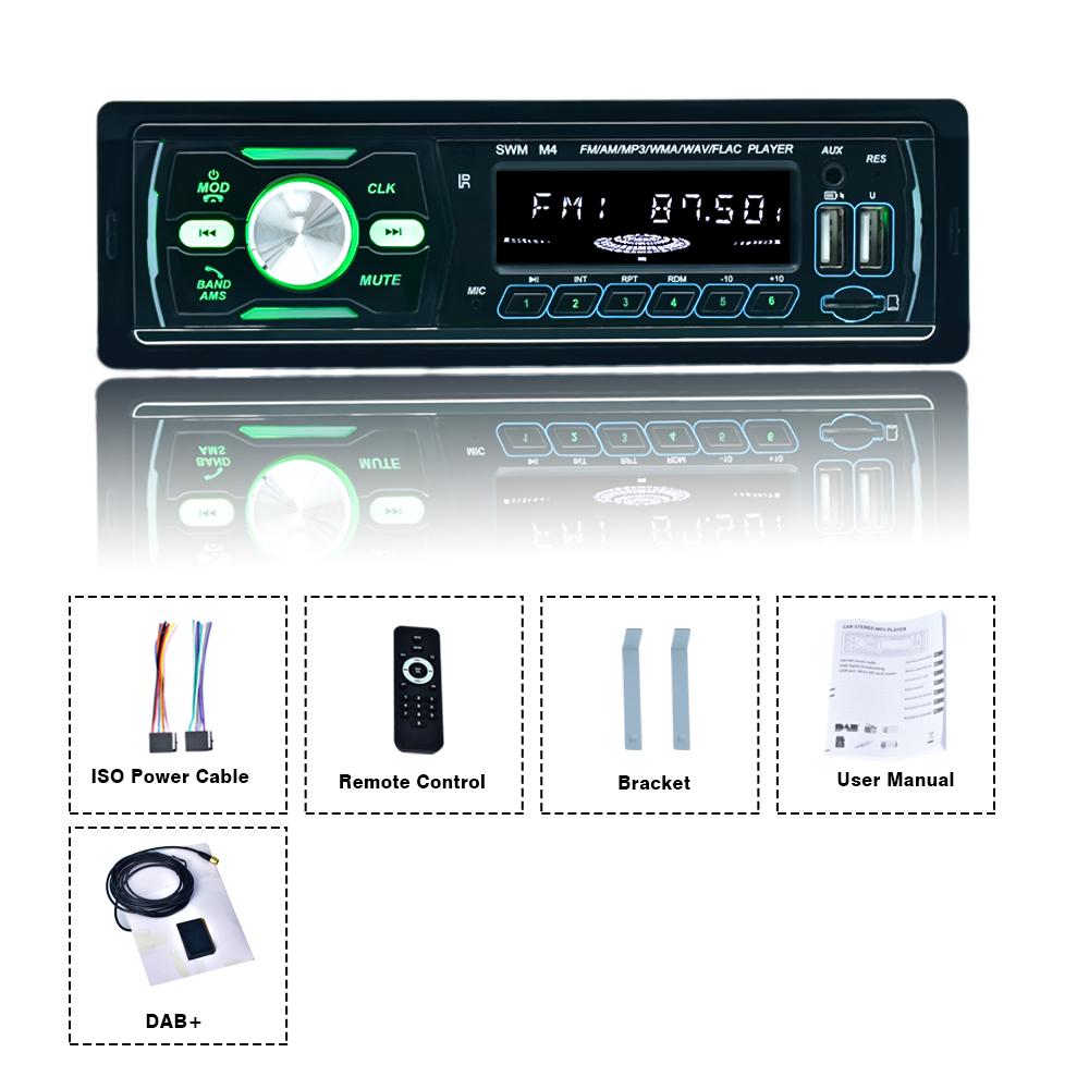 REAKOSOUND DAB Digitalradio 1 Din MP3 Auto-Player Dual USB Digital Bluetooth USB-Lade-Autoradio Unterstützt FM AM RDS DAB AUX USB SD-Radio M4 Car Radio