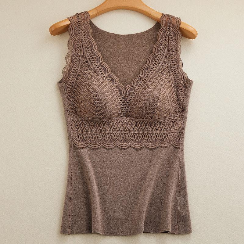 Spitzenunterwäsche mit BH-Einlage Lang und Dick BH Ärmellose Körperformung Damen Doppelträger Sling Unterwäsche Damen Warme Weste XXL braun