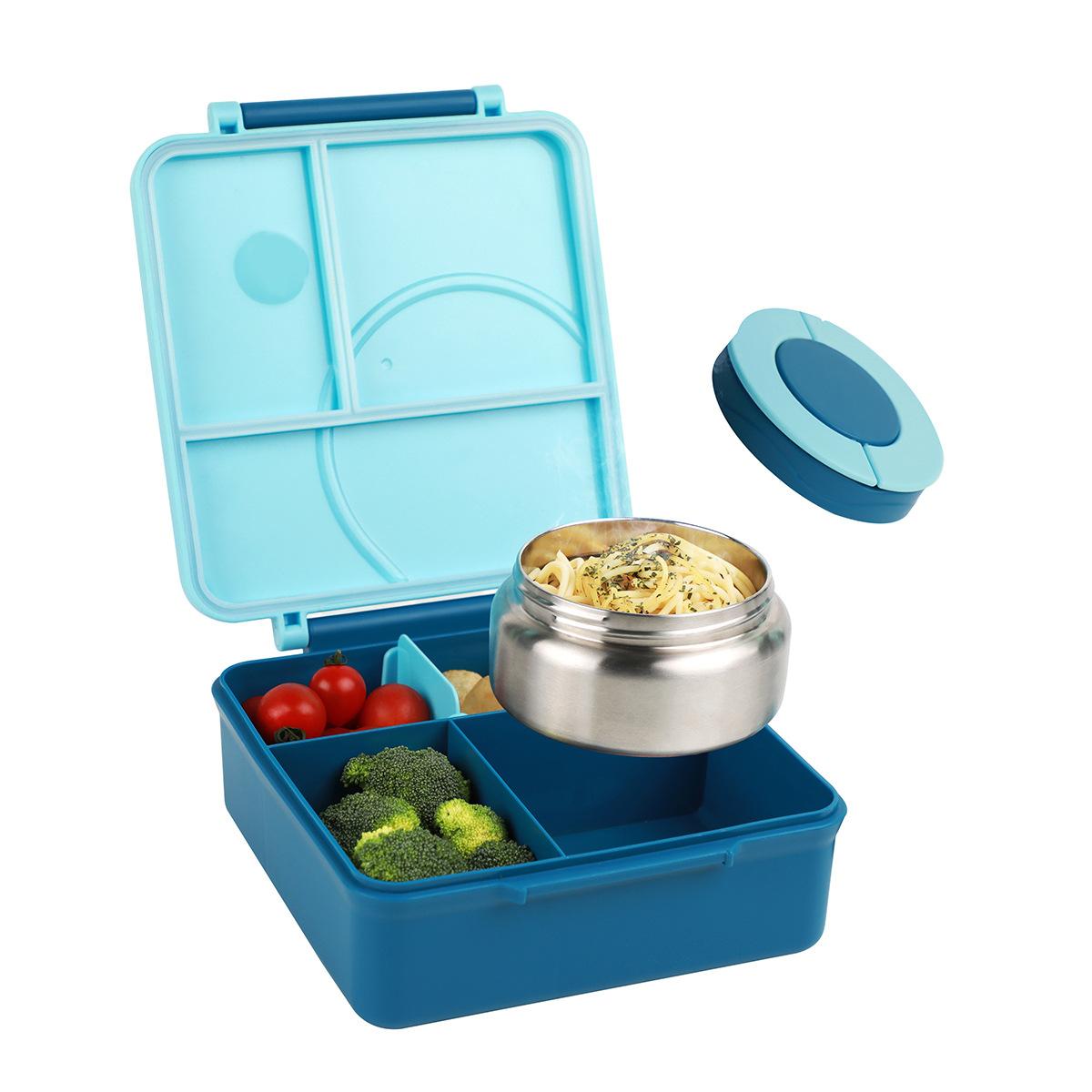 Vierfach-Lunchbox mit isolierter Suppe, für Jugendliche und Arbeiter in Schule, Kantine, zurück zur Schule 4&Other&1 blau