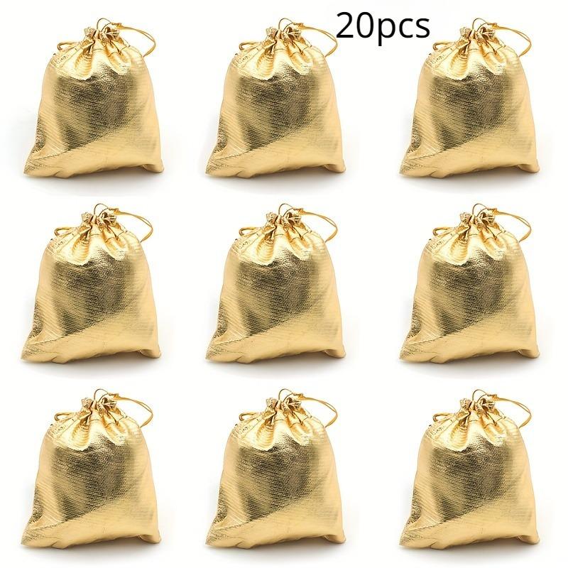 20 goldene Beutel mit Kordelzug – Luxuriöse Schmuck- und Geschenkbeutel für Hochzeiten, Weihnachten, Süßigkeiten- und Schokoladenverpackungen 20pcs