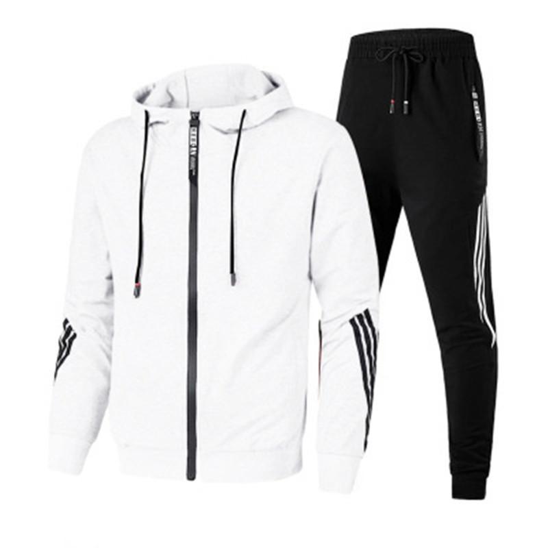 Mode Herren Kapuzenpullover + Sporthose Herbst und Winter lässiger Jogginganzug M weiß