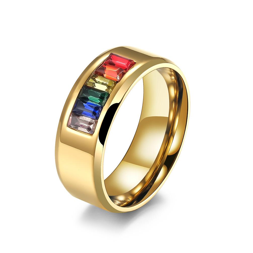 Titan-Stahl-Regenbogen-Ring für Herren und Damen, modischer Ring, Paar-Paar-Ring-Schmuck 5# gold