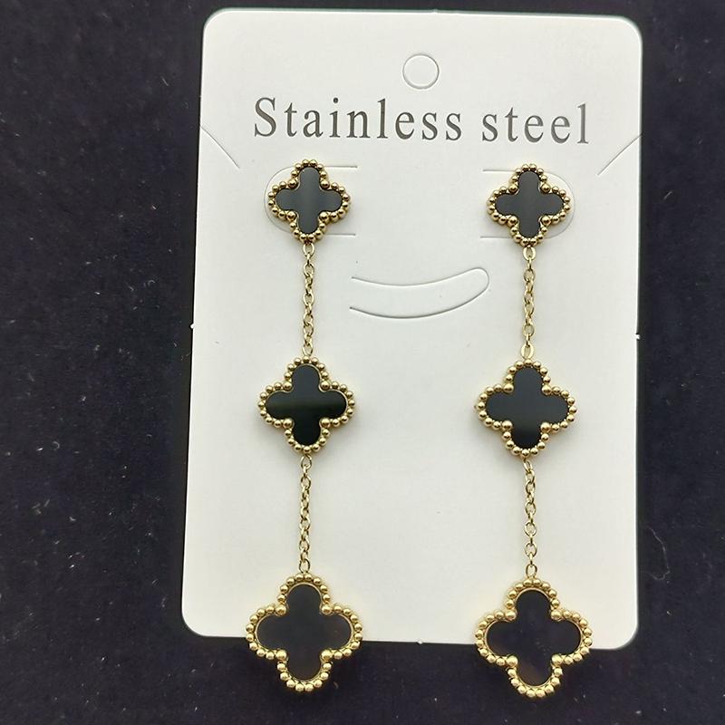 Hochwertige vierblättrige Kleeblatt-Ohrringe, luxuriöse Premium-Damen-Ohrringe, doppelseitig, kein Farbverlust, einfache Ohrringe schwarz