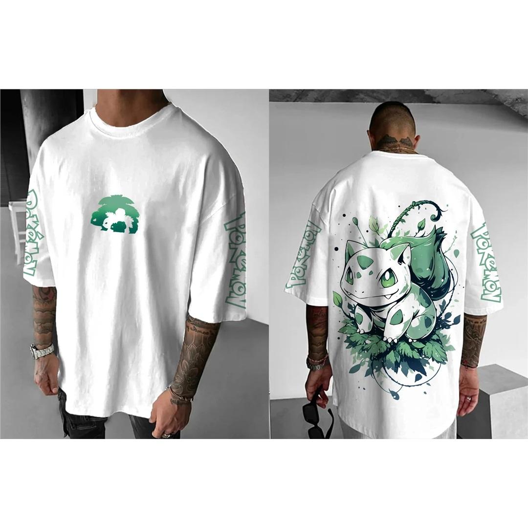 Pokémon Japanischer Anime Merchandise Mimikyu Bisasam Kurzarm T-Shirt Pokémon Sommer Herrenmode Atmungsaktiv Sport L beige