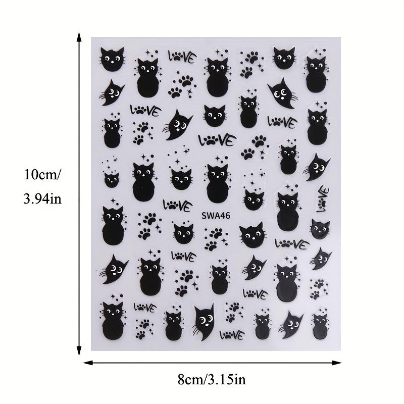 1 Stück Schwarze Katze Nail Art Aufkleber, Halloween Cartoon Tier Selbstklebende Abziehbilder, DIY Nagelstudio Kunst Dekorationen Tierdruck SWA46
