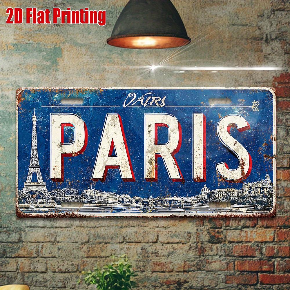 Paris Metall-Kennzeichen - Vintage Französische Stadtlandschaft Design, Blauer Hintergrund - Robuste Aluminium Wanddekoration 15x30cm(5.9x7.8inch)