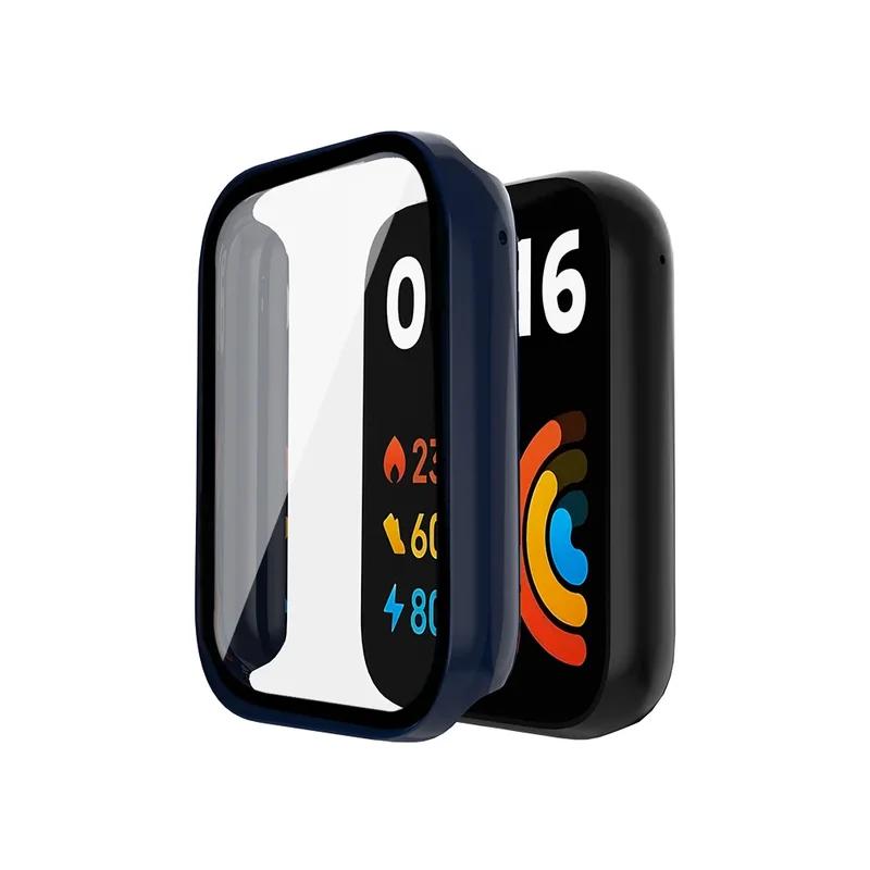 Glas + Hülle für Xiaomi Mi Band 8 SmartWatch, Rundum-Displayschutz, PC-Stoßfänger, gehärtetes Glas für Mi Band 8 Pro Zubehör For Mi Band 8 Pro nachtblau