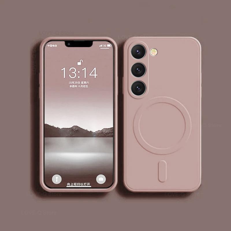Für luxuriöses Flüssigsilikon-Magnetgehäuse für Samsung Galaxy S24 S 24 S23 Ultra Plus S24Ultra für Magsafe-Hüllen Drahtlose Ladeabdeckung For Samsung S23 rosa