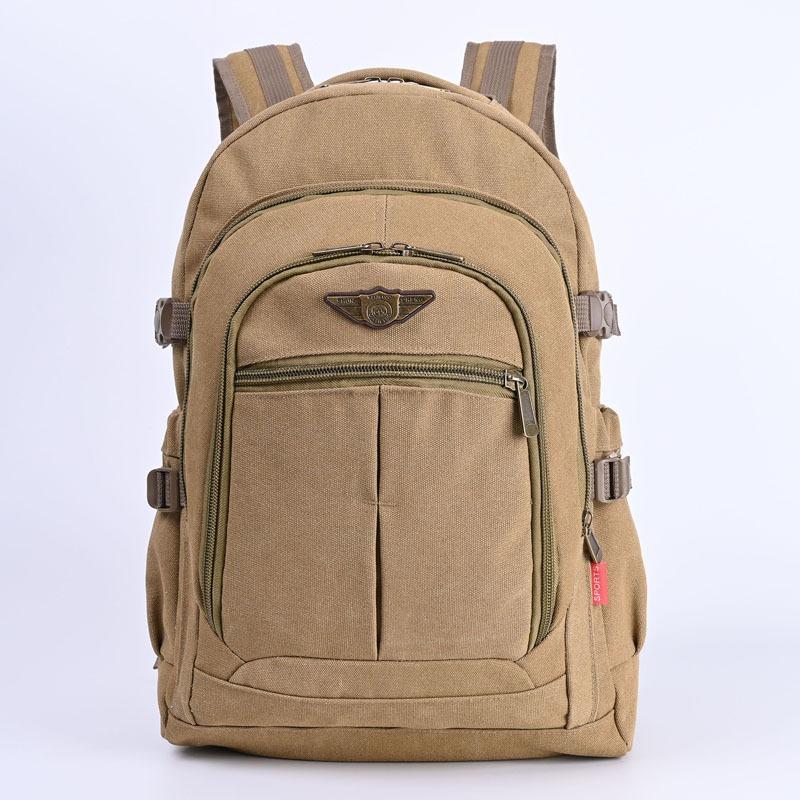 50L Mode Dicker Canvas Herrenrucksäcke Leichte Verschleißfeste Große Kapazität Schultaschen Outdoor Freizeit Reiserucksäcke Männliche Klettertasche khaki