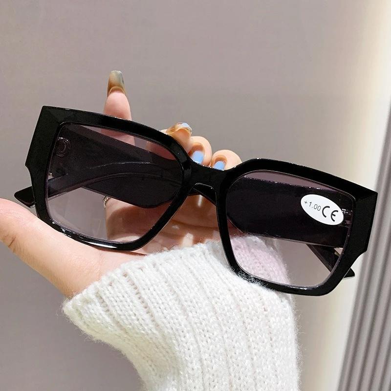 Personalisierte quadratische Lesebrille breite Bügel Diamantform Sonnenbrille Blaulichtfilter Alterssichtigkeit Übergroße Fassung Brillen +400 schwarz