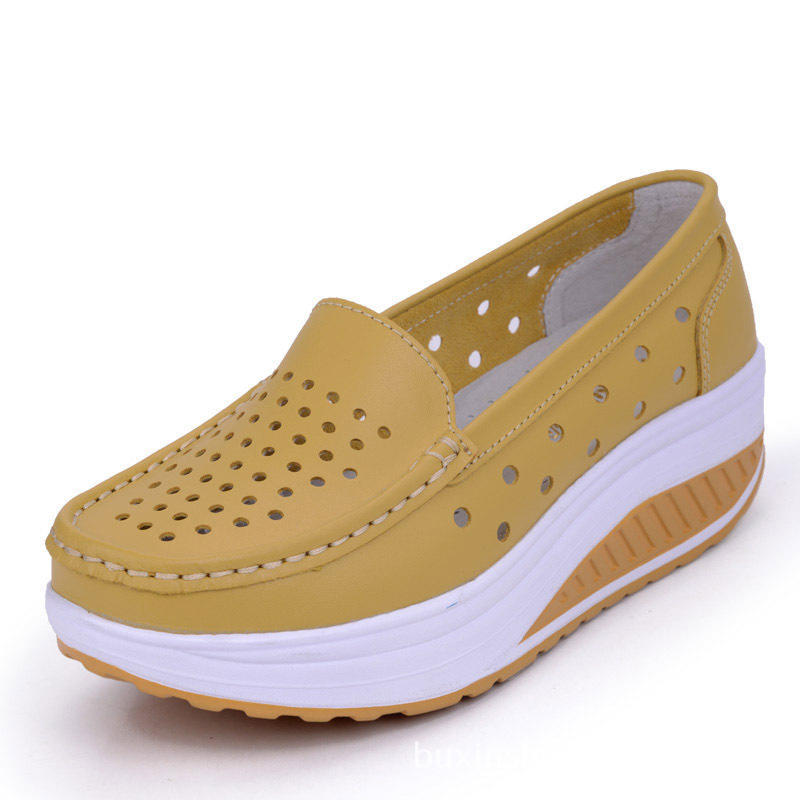 Atmungsaktive Damen-Schuhe aus Leder, Swing-Schuhe, Plattform, Krankenschwester-Arbeitsschuhe 35 gelb