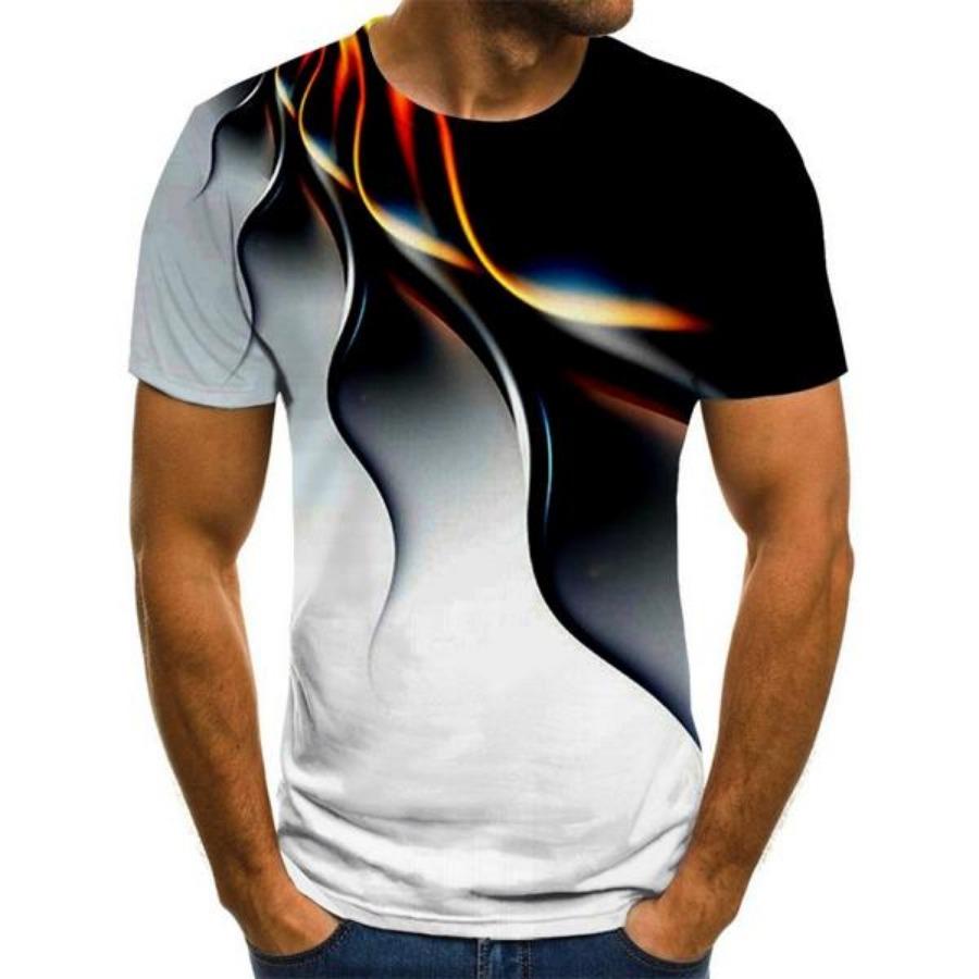 Bedruckte Herren-T-Shirts mit 3D-Spaß, trendige Blitz-Grafik, kurzärmelige Oberteile, lässige Sommer-T-Shirts für Herren, Übergröße S-6XL S schwarz