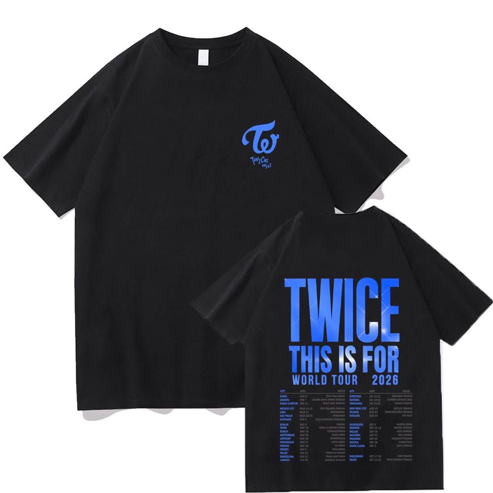 Twice This Is for World Tour 2026 T-Shirts Herren Damen Grafikdruck T-Shirts Tee Hohe Qualität Baumwolle Weiche T-Shirts Lockere Kleidung XS schwarz
