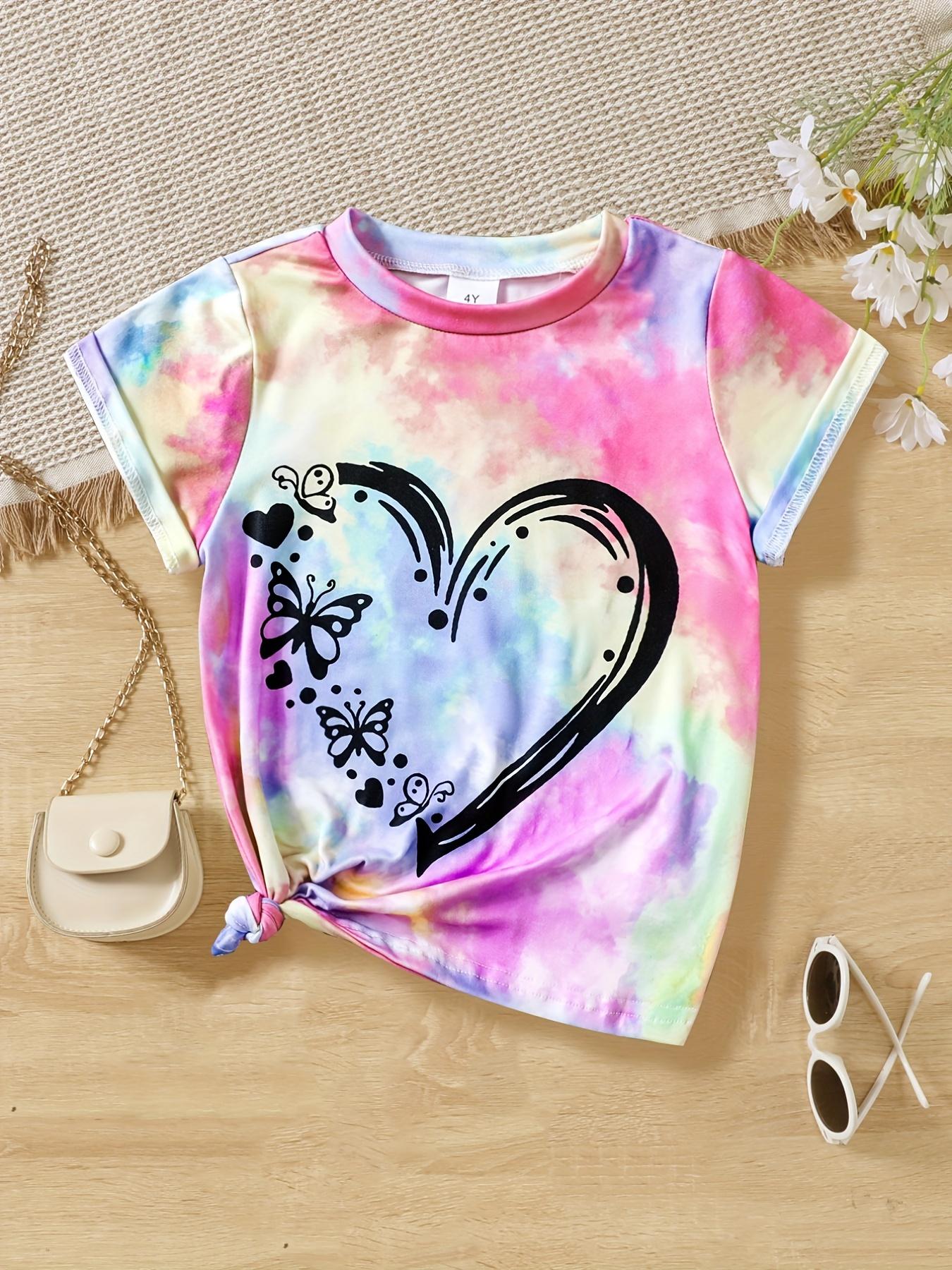 Neue Kinder Mädchen Oansatz T-shirt Herz Schmetterling 3d Gedruckt Kurzarm T-shirt Kinder Mode Streetwear Sommer Tops Kleidung 110