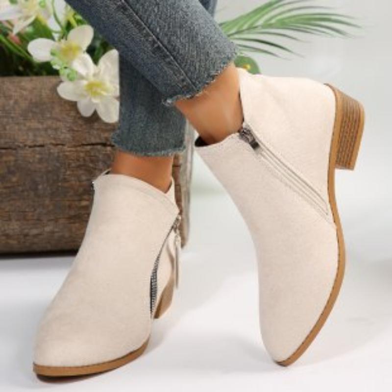 Mode Damen Stiefeletten 2024 Frühling Vintage Zip Heeled Kurze Stiefel für Frauen Mode Chunky Heel Casual Single Schuhe Weiblich 41 weiß
