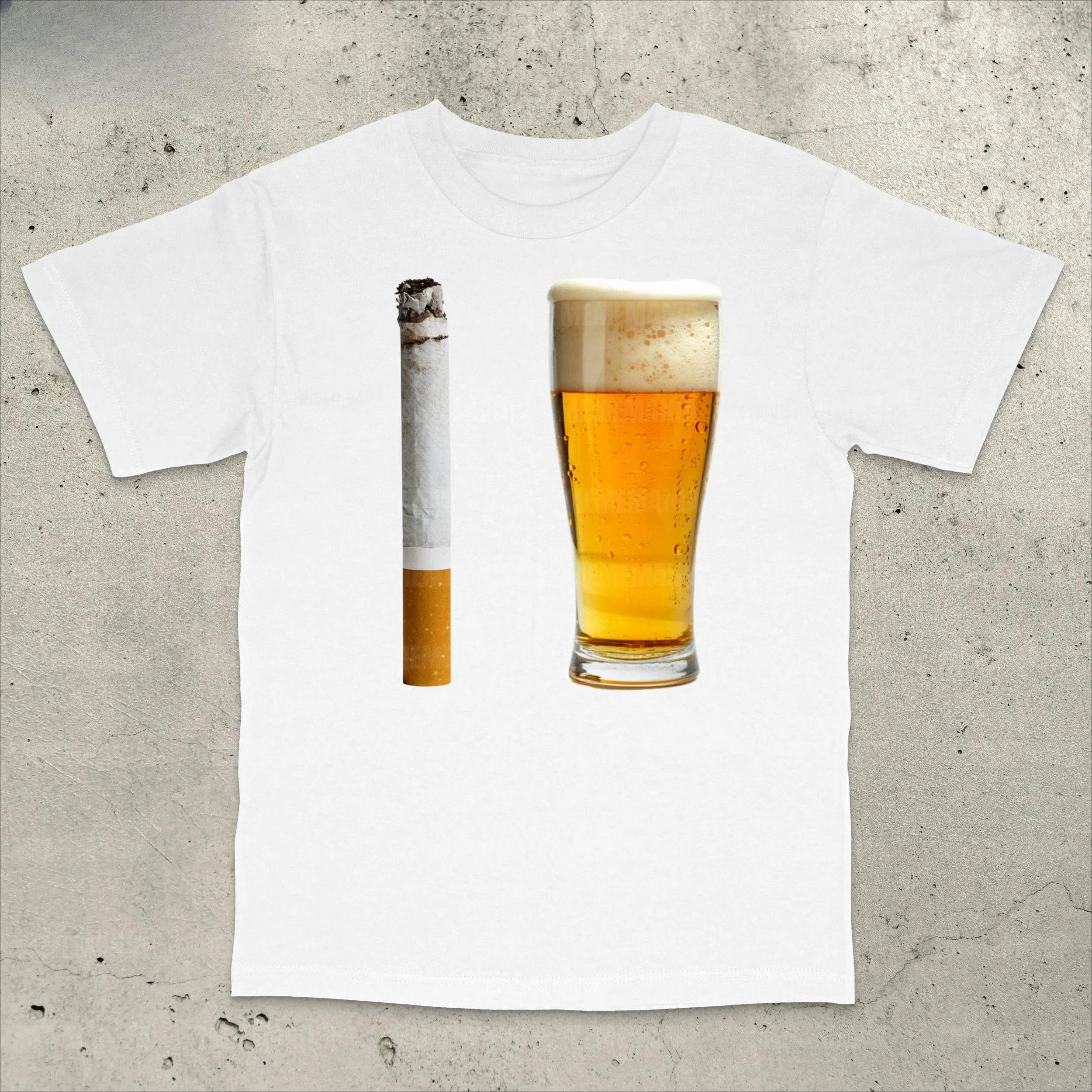 2026 Sommer Bier und Zigaretten Print Herren Rundhals T-Shirt 100% Reine Baumwolle Atmungsaktiv Party Straße Kurzarmhemd XL