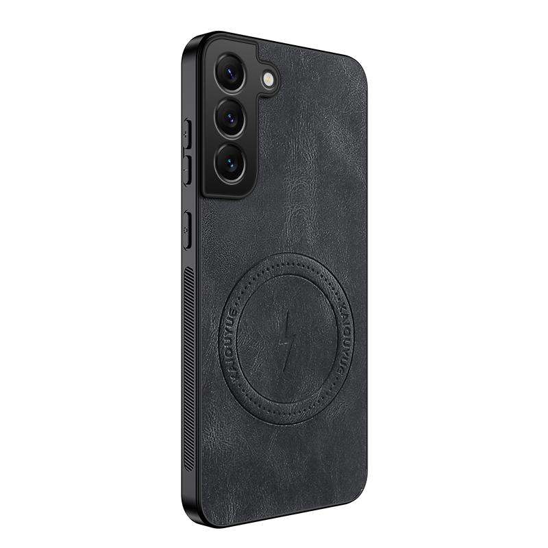 Exquisite Handyhülle aus Leder für Samsung Galaxy S25 Plus S24 S23 S22 S21 FE Magnetische Silikonstoßstange Stoßfeste Hülle S24 Ultra Galaxy S24 FE schwarz