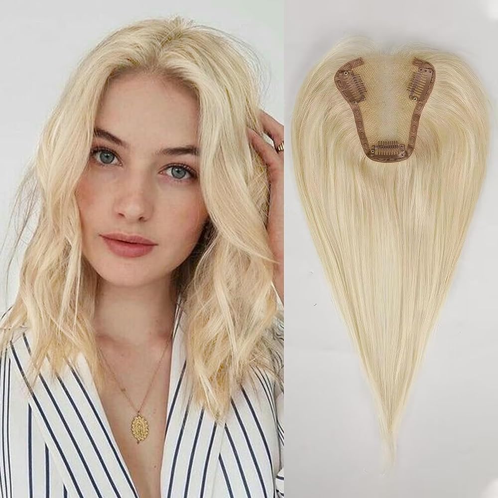 HAIRCUBE Handgebundener Haaraufsatz für Frauen, 100 % Remy-Echthaar, mit dünner werdendem Haarausfall, Abdeckung grauer Haare, Mittelteil, Seidenbasis, Clip-Stücke
