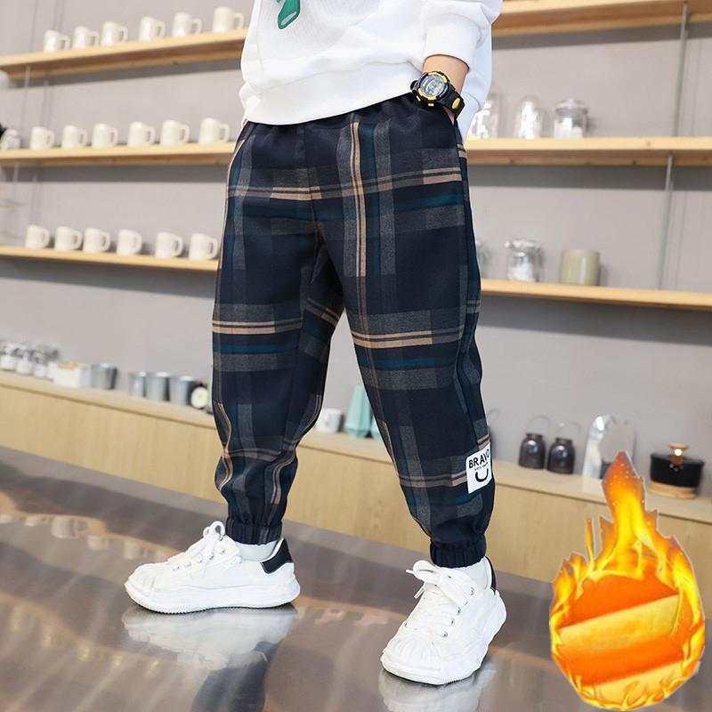 Jungen Herbst- und Winter-Kinderhosen Sweatpants atmungsaktive karierte Freizeithosen lockere bequeme Hosen 140