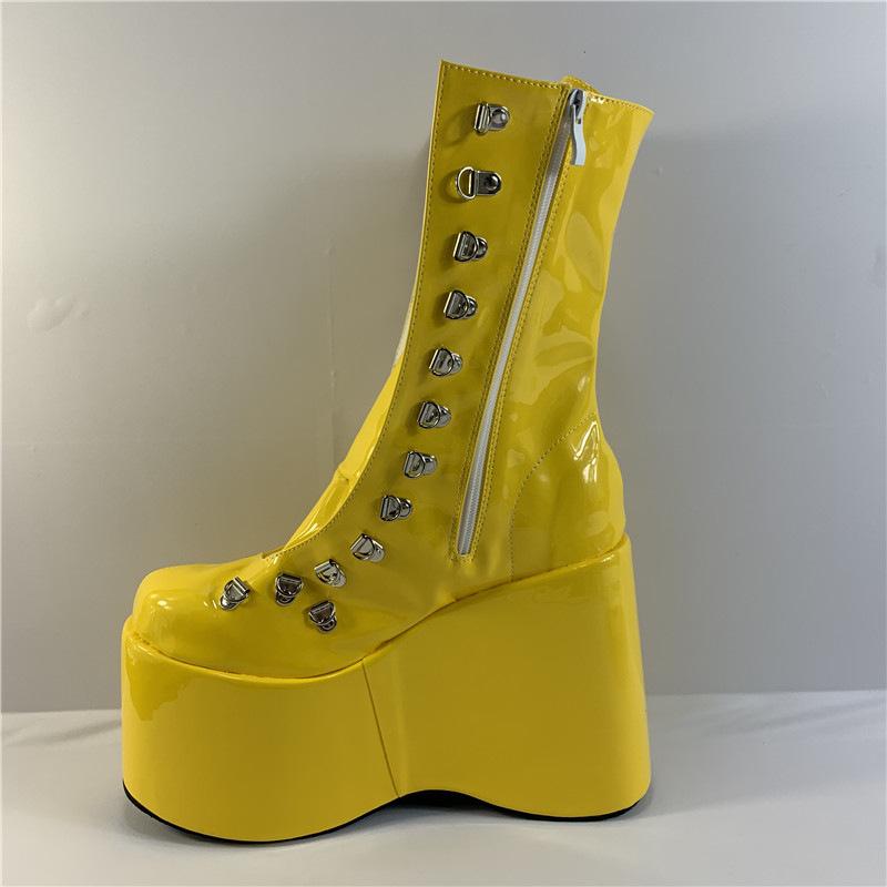 Rosa Lässige Flachboden Wasserdicht Tisch High-Top Spot Niedrigschaft Muffin Schuhe Einfarbig Runde Spitze Einzelne Schuhe Modische Super High Heels YKC 37 gelb
