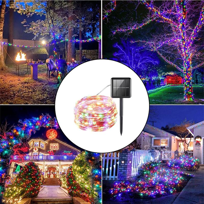 12/22M Solar Lichterketten Im Freien Wasserdichte Solar Powered Kupferdraht Lichterkette Für Hochzeit Party Weihnachtsbaum 12M bunt