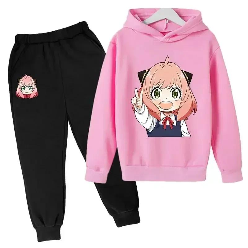 SPY X FAMILY Anya Forger Hoodies Anzug Mädchen Kinder 2-14 J Langarm Hose Kinderbekleidung Winter- und Herbstkleidung 100 rosa