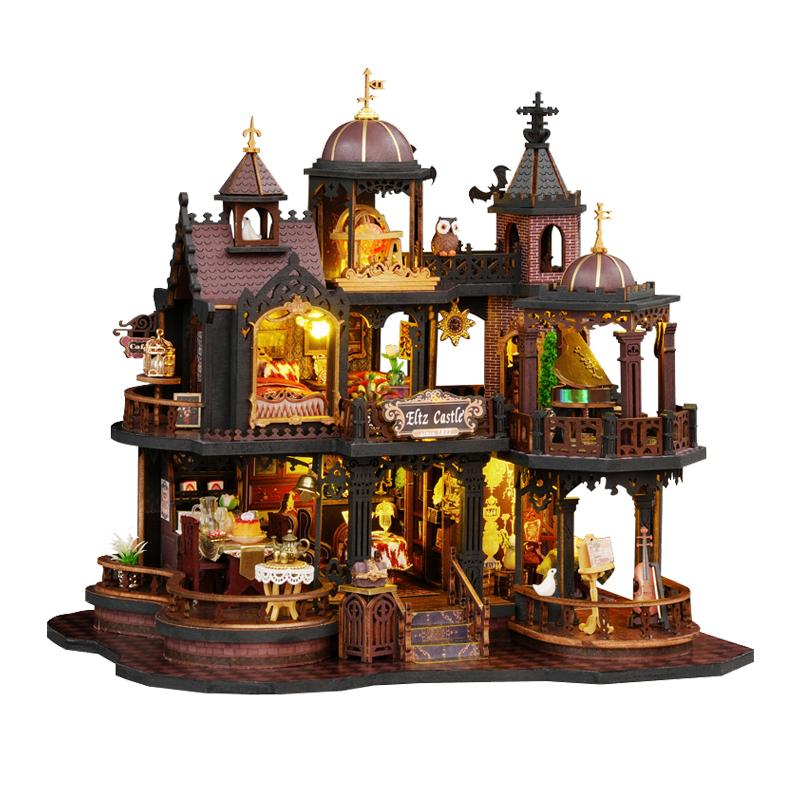 DIY Holzpuzzle Edinburgh Castle Hausfiguren Miniaturen Bausätze Mit LED-Lichtern Puppenhaus Heimdekoration Für Erwachsene Handgefertigte Geschenke