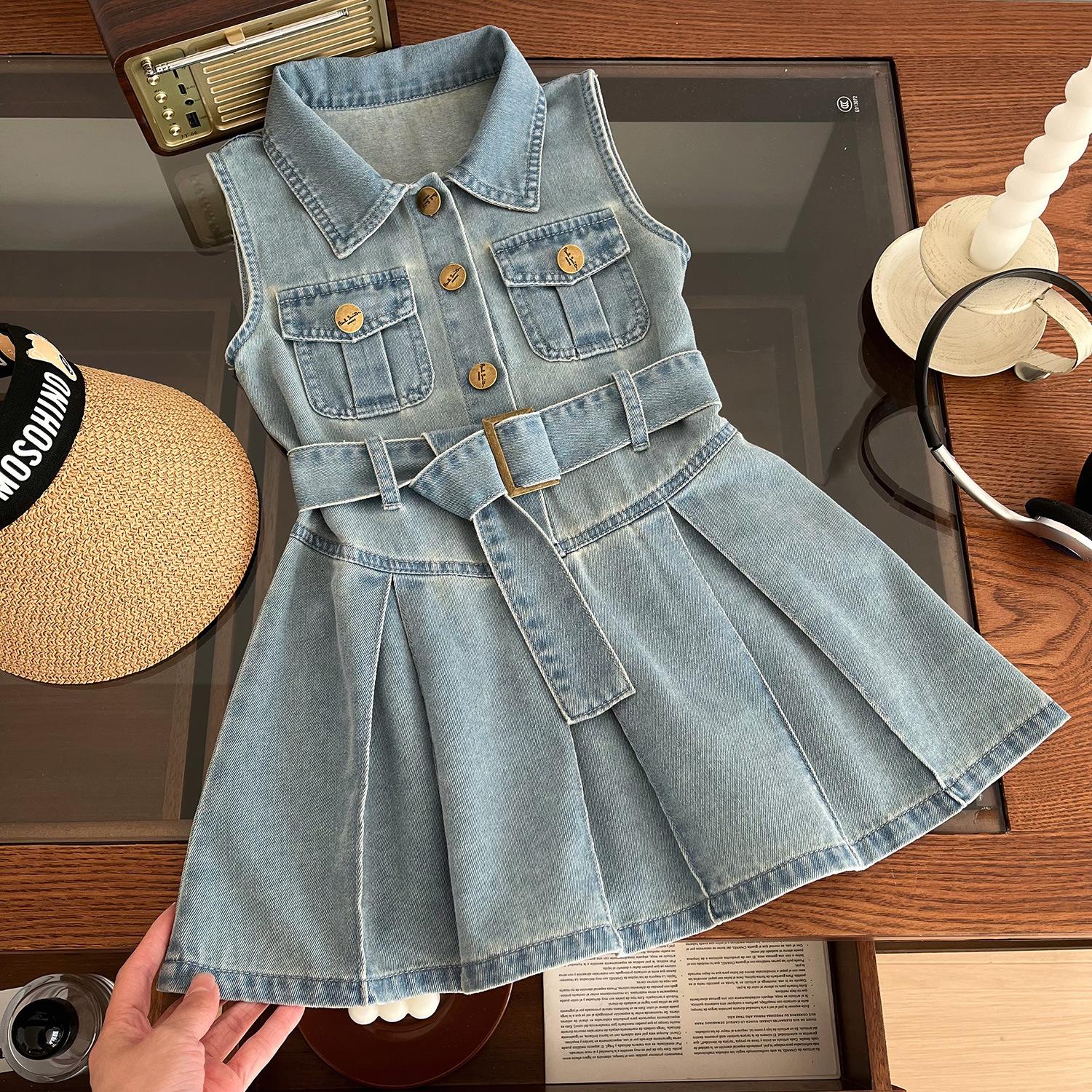 Kinder Mädchen Mode Ärmelloses Denim Kleid Sommer Cool Baby Mädchen Casual Weste Kleider 140 blau