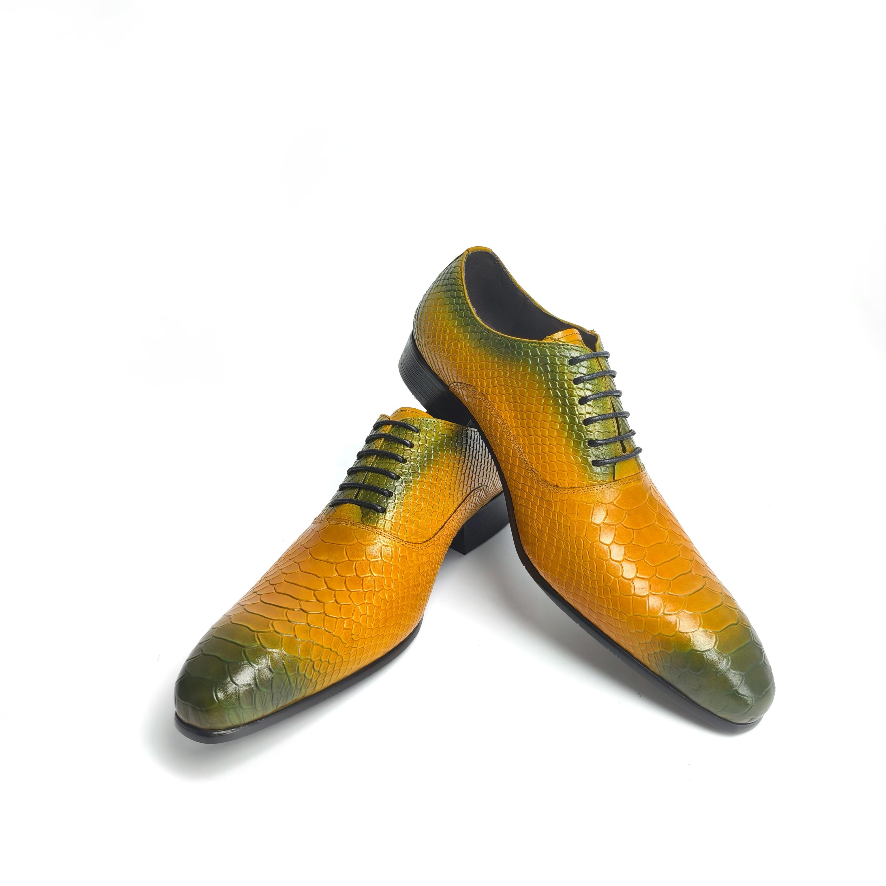 Mode Klassischer Schlangendruck Herrenschuhe Für Geschäftsbüro Zapatos De Hombre Metall Schnalle Dekoration Bequeme Leder Herrenschuhe Neu 44 gelb