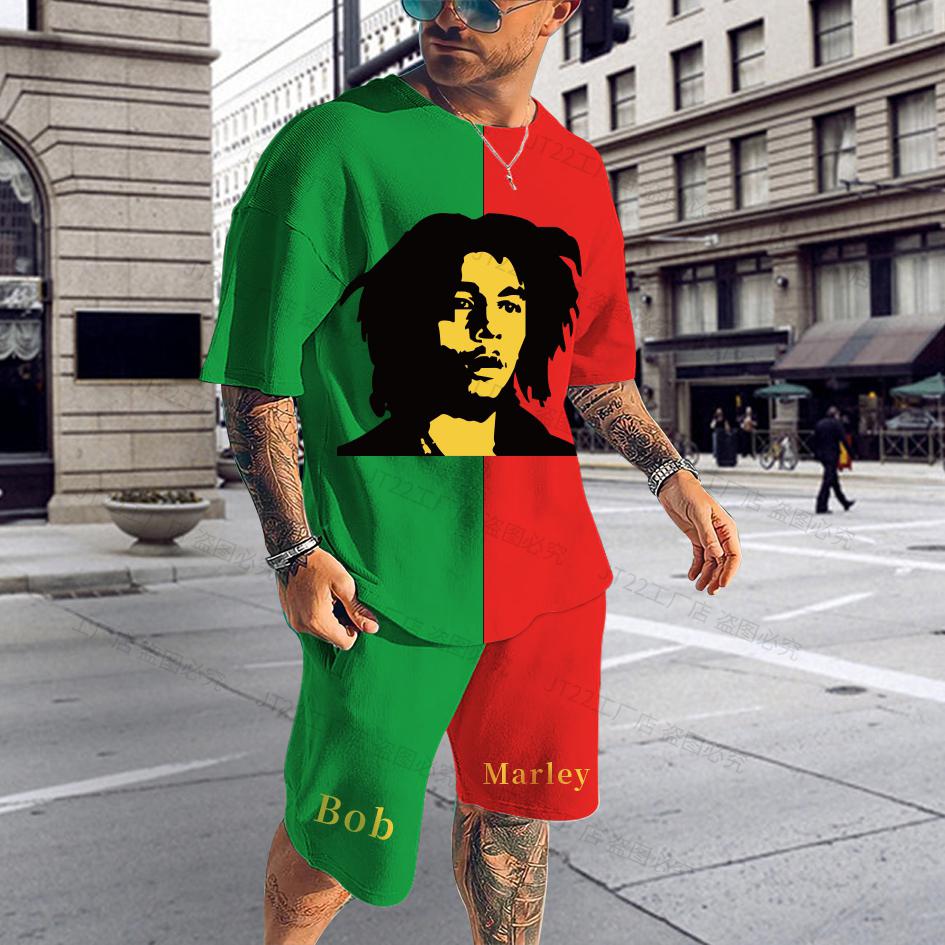 Sommer BoB Marley Reggae T Shirt Sets Mode Jogging Kurzarm Harajuku Anzug Männer Trainingsanzug 3D Gedruckt Atmungsaktive Kleidung 6XL XXXL