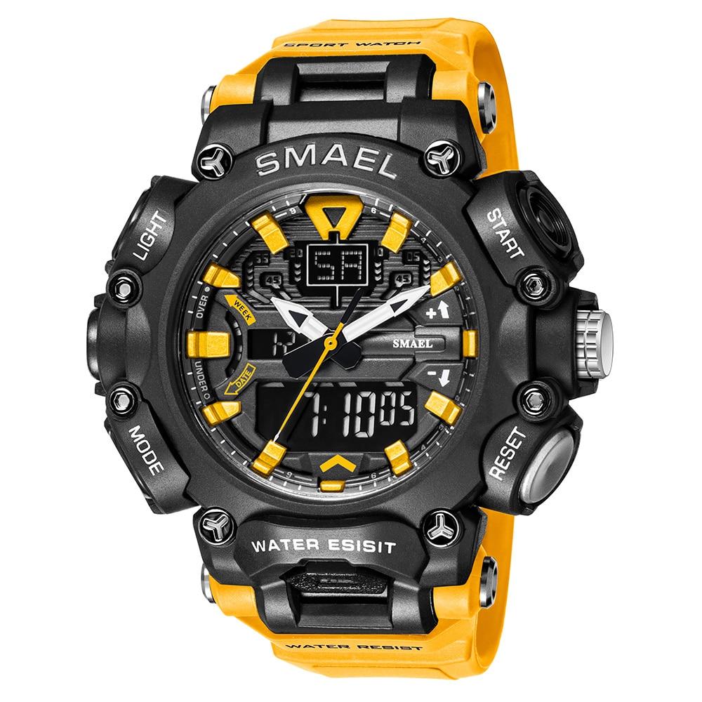 SMAEL Militäruhr Sport Wasserdicht 50M Stoppuhr Analog Digital Armbanduhren Wochenanzeige Wecker 8053 Digitaluhren Herren With Package orange
