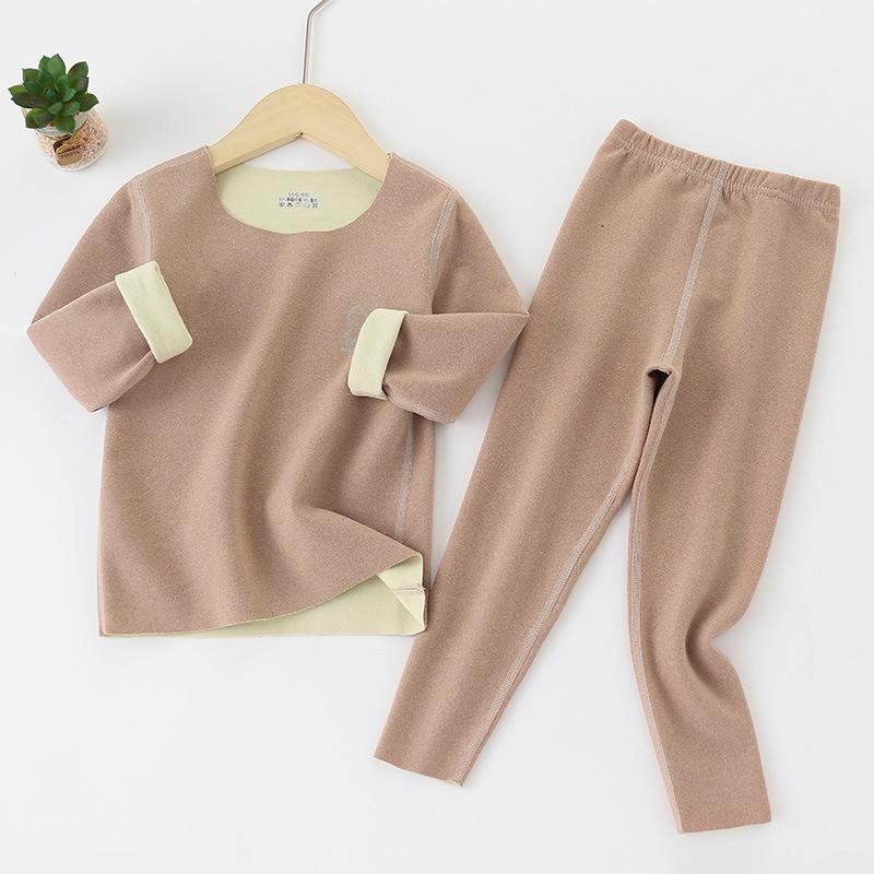 Winter-Thermo-Unterwäsche-Set für Kinder, Kation, warm, gemütlich, weich, für Teenager, Jungen und Mädchen, Unterwäsche-Set, lange Unterhosen, solide Kinder-Thermokleidung 100cm kamelfarben