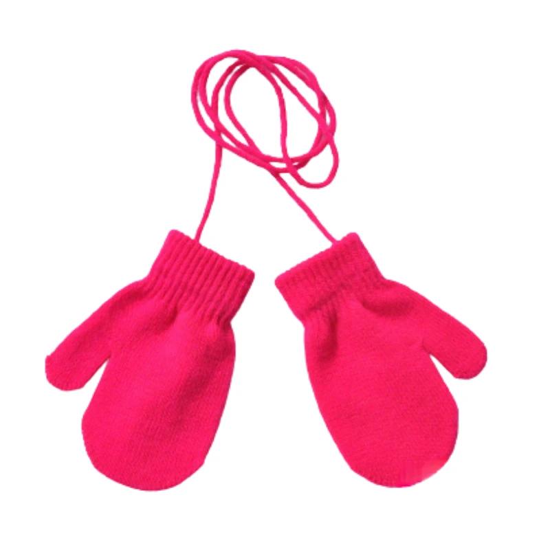 Neue Warme Baby Handschuhe Winter Fäustlinge Kinder Voll Finger Handschuhe für 1-3Y Kinder Hängenden Hals Warme Handschuhe Neugeborenen baby Zubehör rose rot