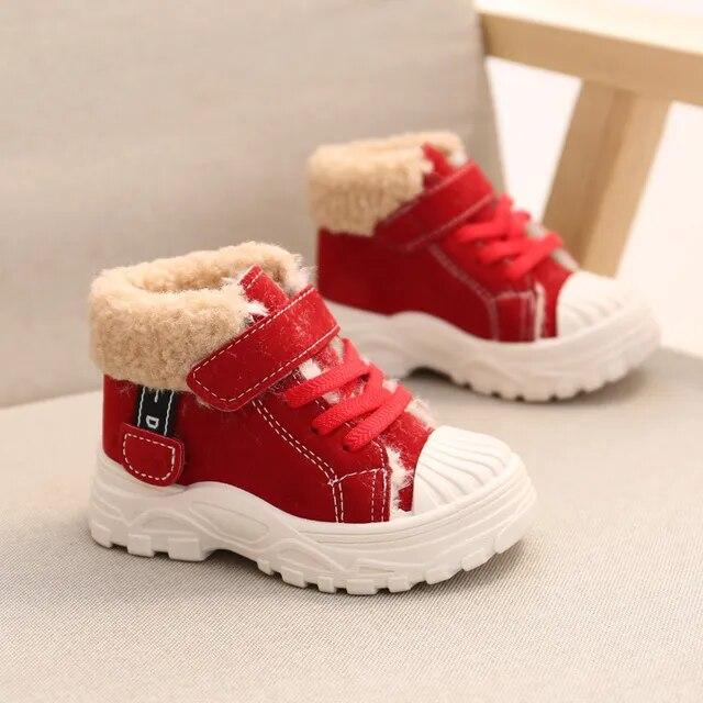 2023 kinder Warme Stiefel Winter Jungen Plus Verdicken Samt Baumwolle Schuhe Mädchen Wasserdichte Kurze Stiefel Baby Baumwolle Stiefel 31 rot