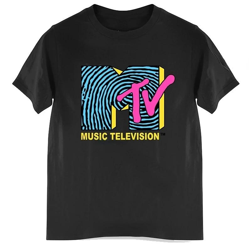 Damen Retro T-Shirt Rock Hip-Hop TV T-Shirt Sommer Unisex Lässig Niedliches T-Shirt MTV Musikfernsehen Muster T-Shirt T-Shirt S black