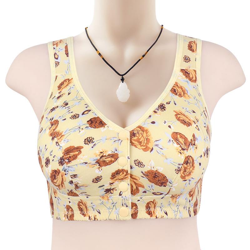 Bedruckte Unterwäsche mit vorderer Schnalle für Damen, weicher Baumwoll-Westen-Stil, mittlerer und älterer BH, große Größe ohne Stahlring, Unterwäsche für Damen 40