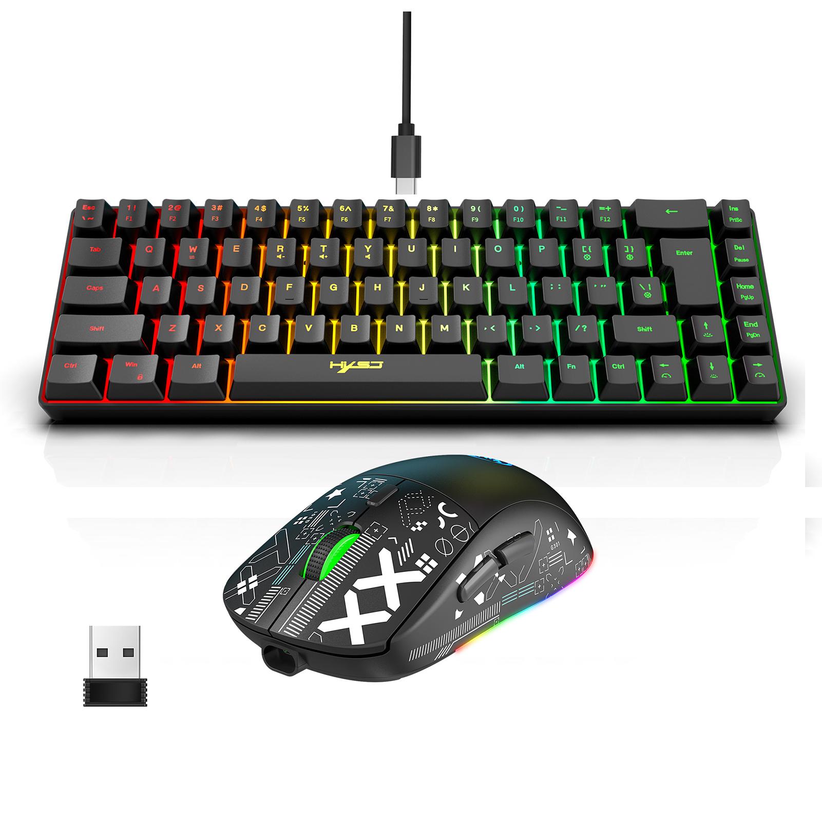 HXSJ Tastatur- und Maus-Kombination, kabelgebunden, K68 RGB Streamer, Mini-Gaming-Tastatur, Membrantastatur und schwarz