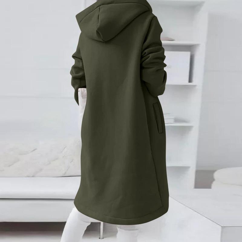 VEZFAA Damenmode Lässig Einfarbig Druck Herbst Winter Langarm Kapuzenjacken & Mäntel L grün
